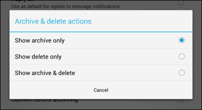 Gmail Android app restore delete button opting