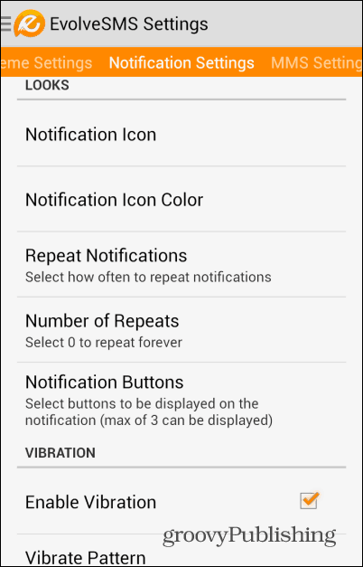 EvolveSMS notification settings