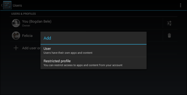 Android 4.3 restricted profile users add user