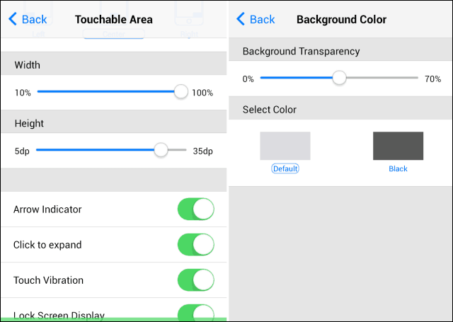 iOS 7 control panel android start width color