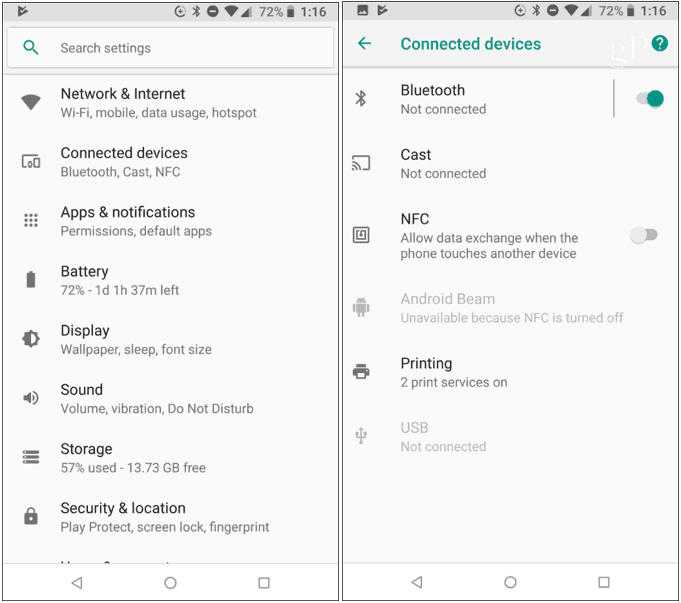 Settings Bluetooth Android