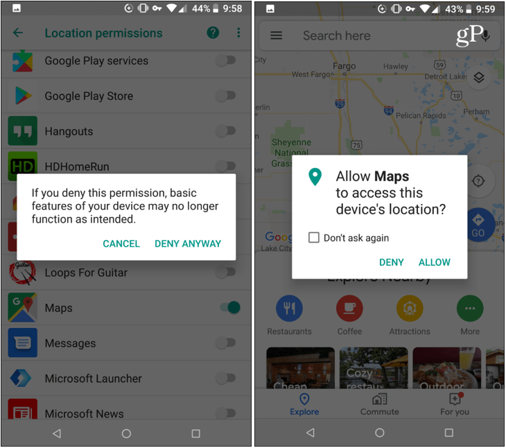 Allow Deny App Location Permissions Android