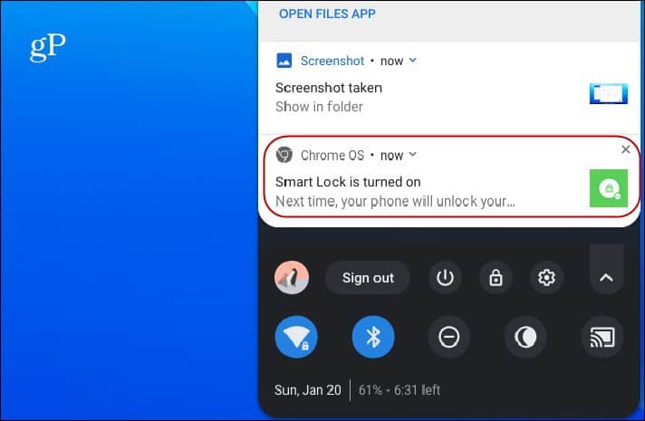 Screen Lock Enabled Chromebook Notification