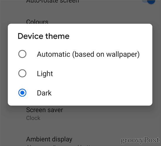Dark mode Pixel 3 XL settings 2